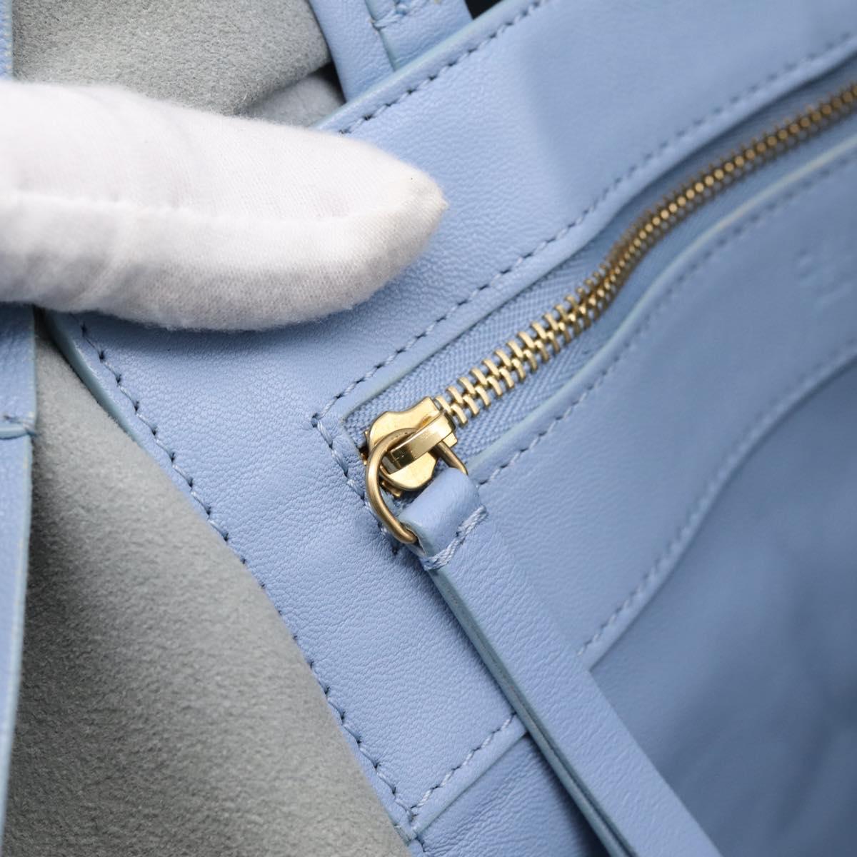 CELINE Horizontal Kabbalaj Hand Bag Leather Light Blue Gold Auth 198720A