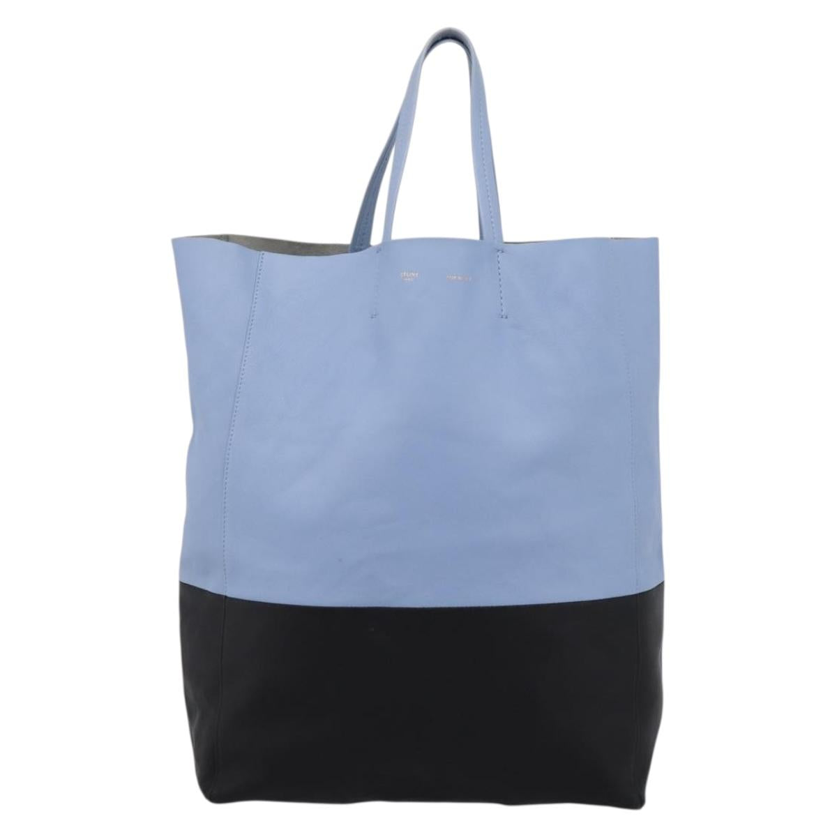 CELINE Horizontal Kabbalaj Hand Bag Leather Light Blue Gold Auth 198720A