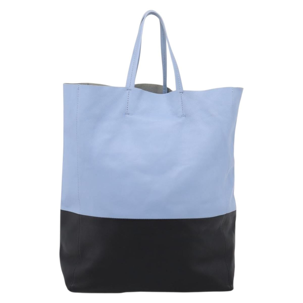 CELINE Horizontal Kabbalaj Hand Bag Leather Light Blue Gold Auth 198720A