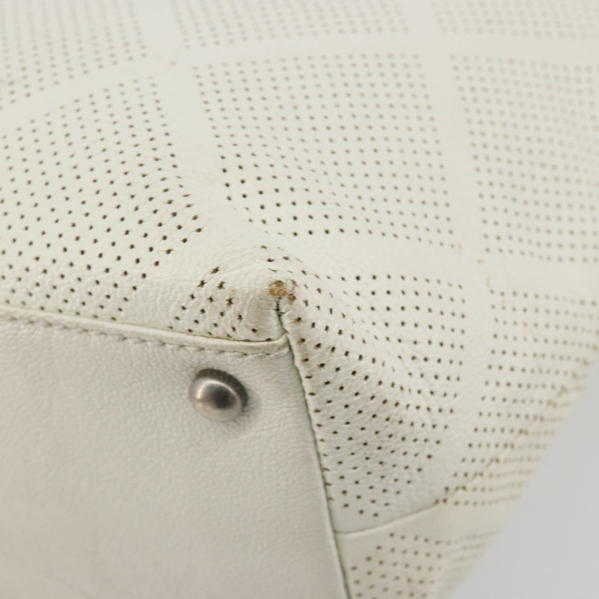 CHANEL Tote Bag Punching Leather White Silver CC Auth 198721A