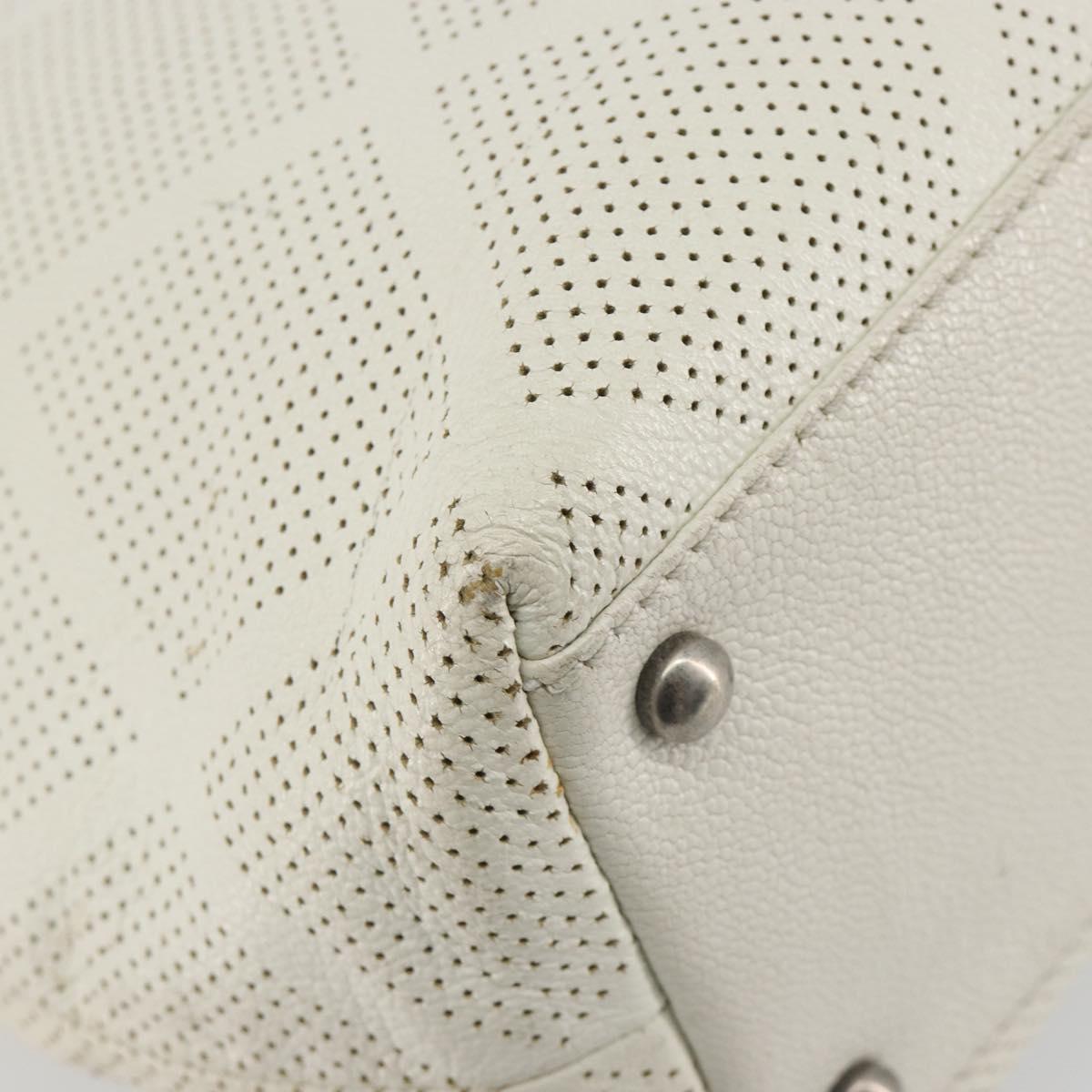 CHANEL Tote Bag Punching Leather White Silver CC Auth 198721A