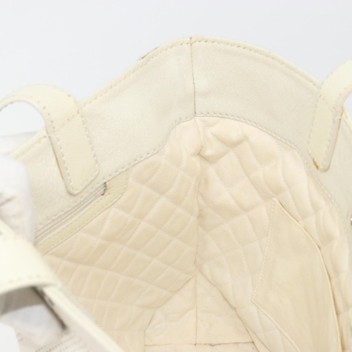 CHANEL Tote Bag Punching Leather White Silver CC Auth 198721A