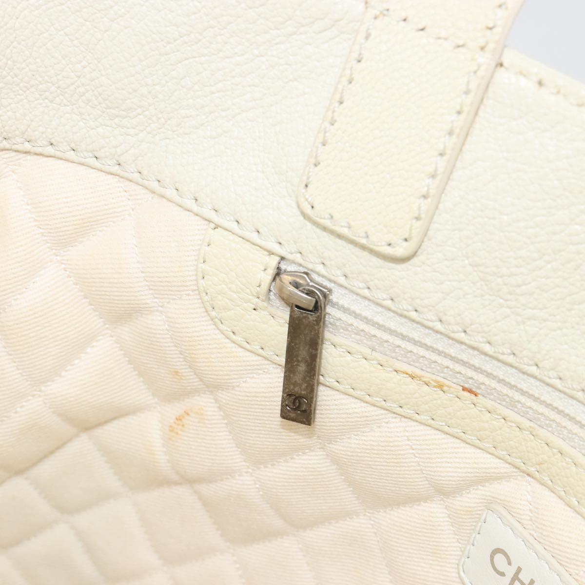 CHANEL Tote Bag Punching Leather White Silver CC Auth 198721A