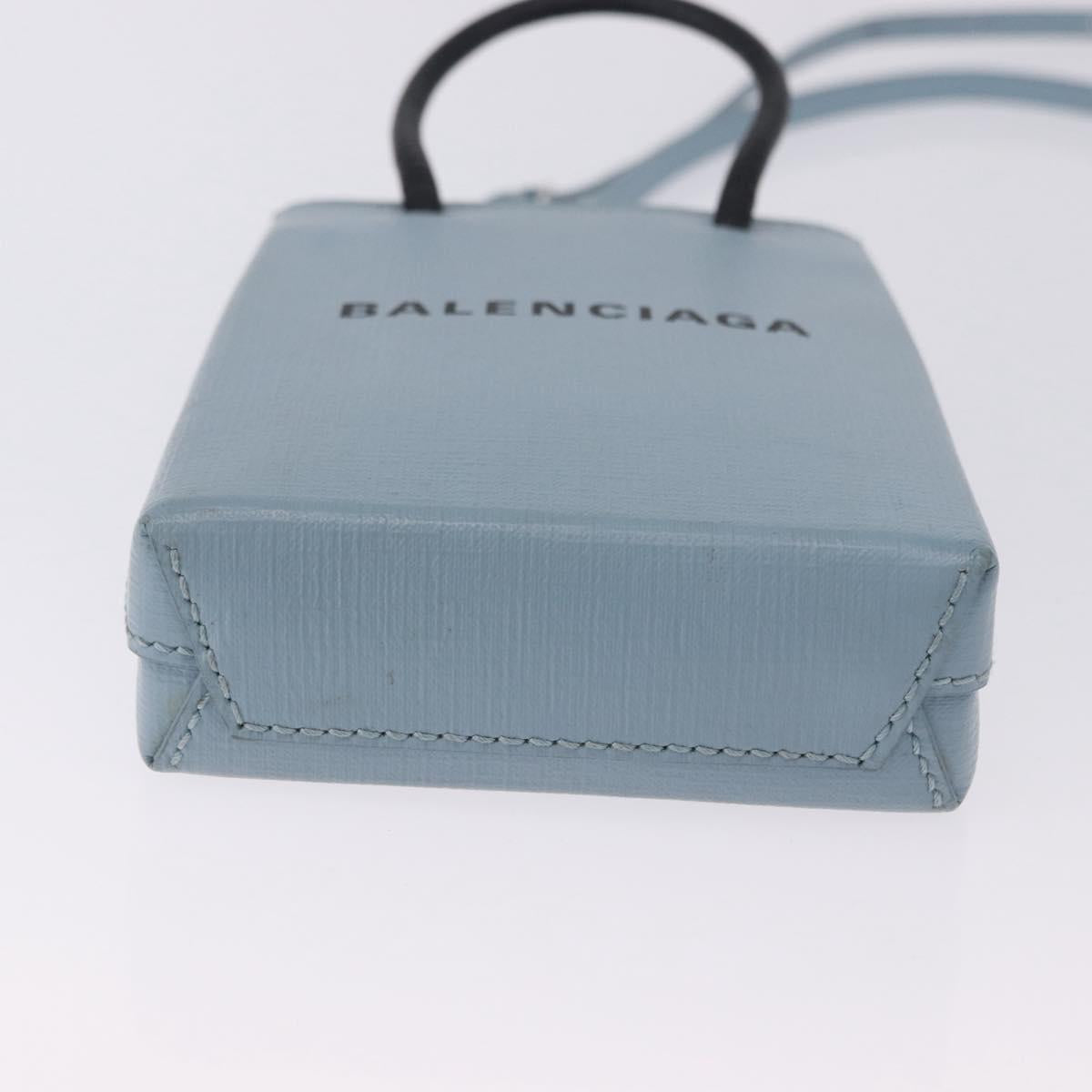 BALENCIAGA Shopping Phone Holder Bag Leather 2way Light Blue 593826 Auth 198722A