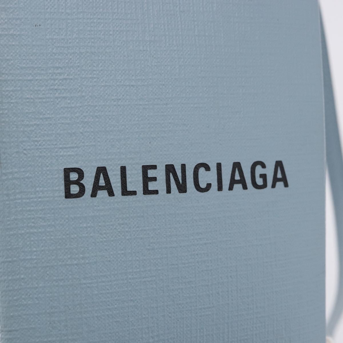 BALENCIAGA Shopping Phone Holder Bag Leather 2way Light Blue 593826 Auth 198722A