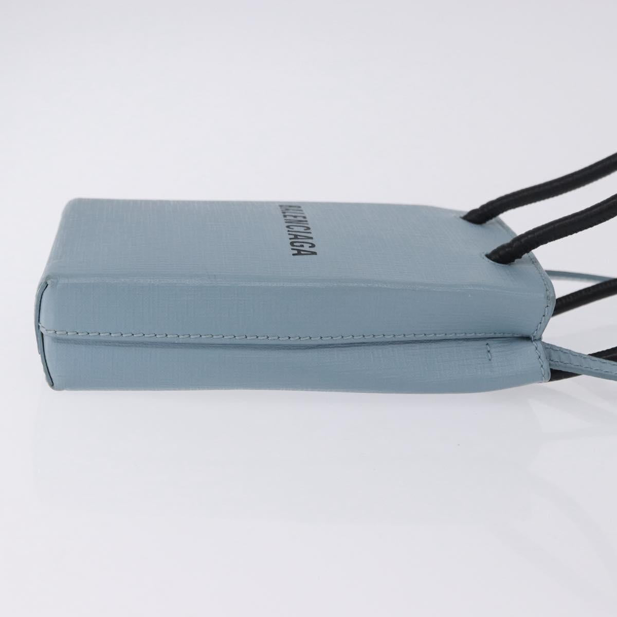 BALENCIAGA Shopping Phone Holder Bag Leather 2way Light Blue 593826 Auth 198722A