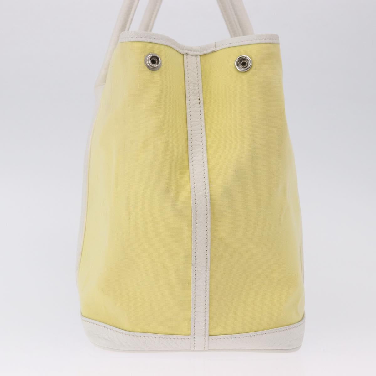 HERMES Garden Party PM Tote Bag Canvas Yellow Silver Auth 198723A