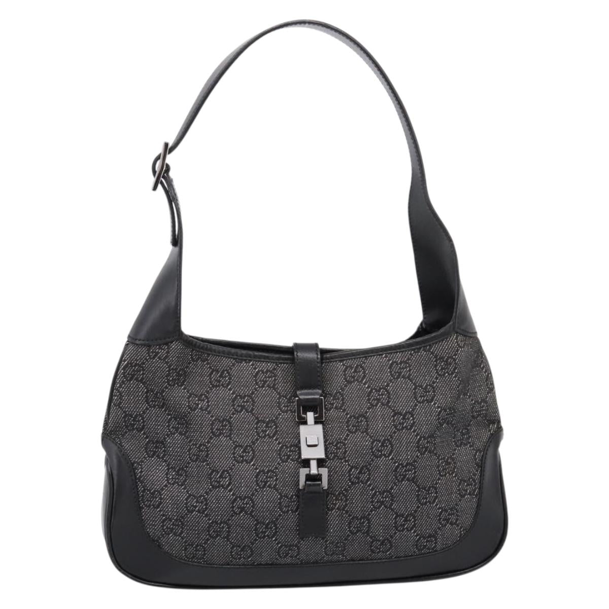 GUCCI GG Canvas Jackie Shoulder Bag Black Silver 01147 Auth 198724V