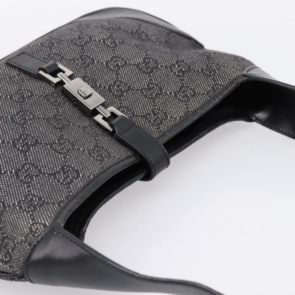 GUCCI GG Canvas Jackie Shoulder Bag Black Silver 01147 Auth 198724V