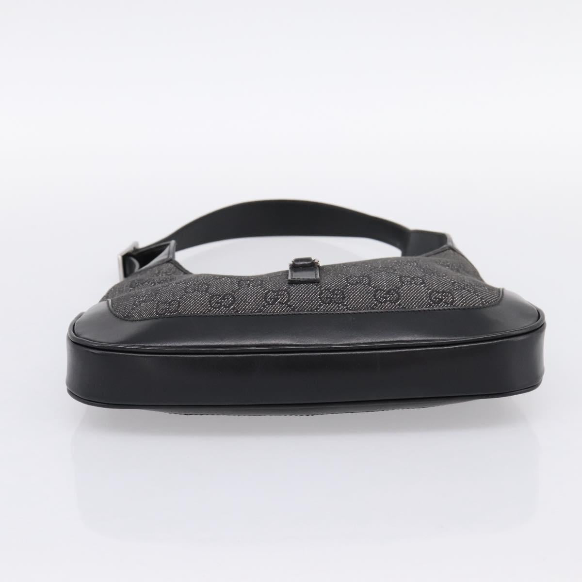 GUCCI GG Canvas Jackie Shoulder Bag Black Silver 01147 Auth 198724V