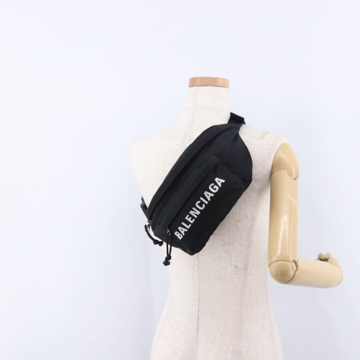 BALENCIAGA Waist Bag Nylon Black Silver 533009 Auth 198730A