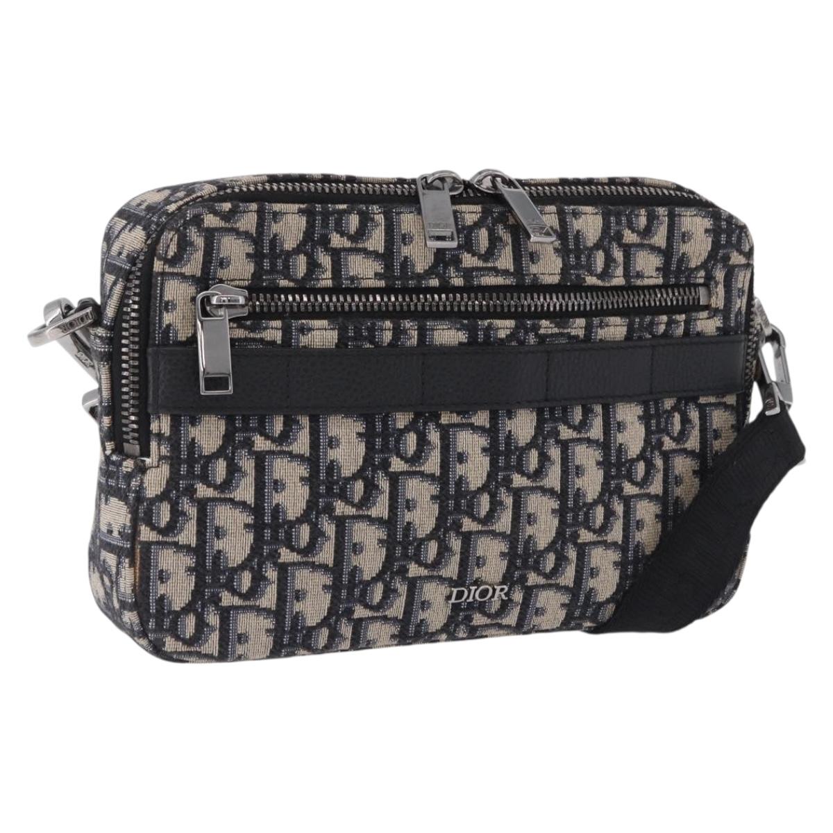 Christian Dior Trotter Canvas Shoulder Bag Navy Silver Auth 198731V