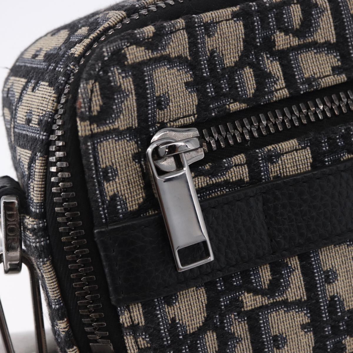 Christian Dior Trotter Canvas Shoulder Bag Navy Silver Auth 198731V