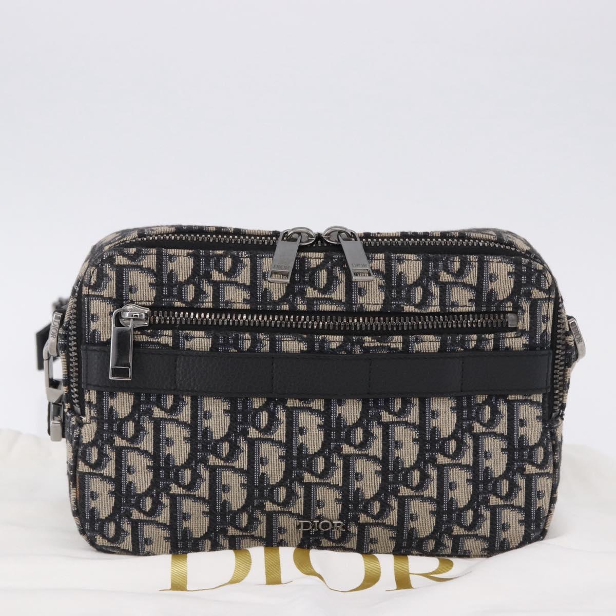 Christian Dior Trotter Canvas Shoulder Bag Navy Silver Auth 198731V