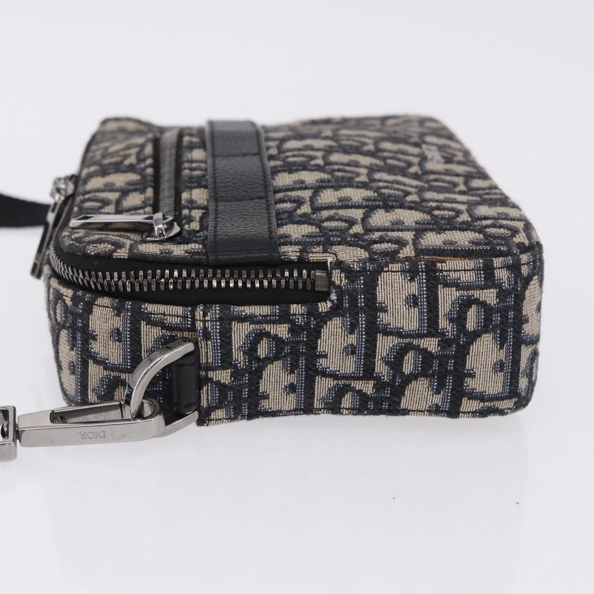 Christian Dior Trotter Canvas Shoulder Bag Navy Silver Auth 198731V