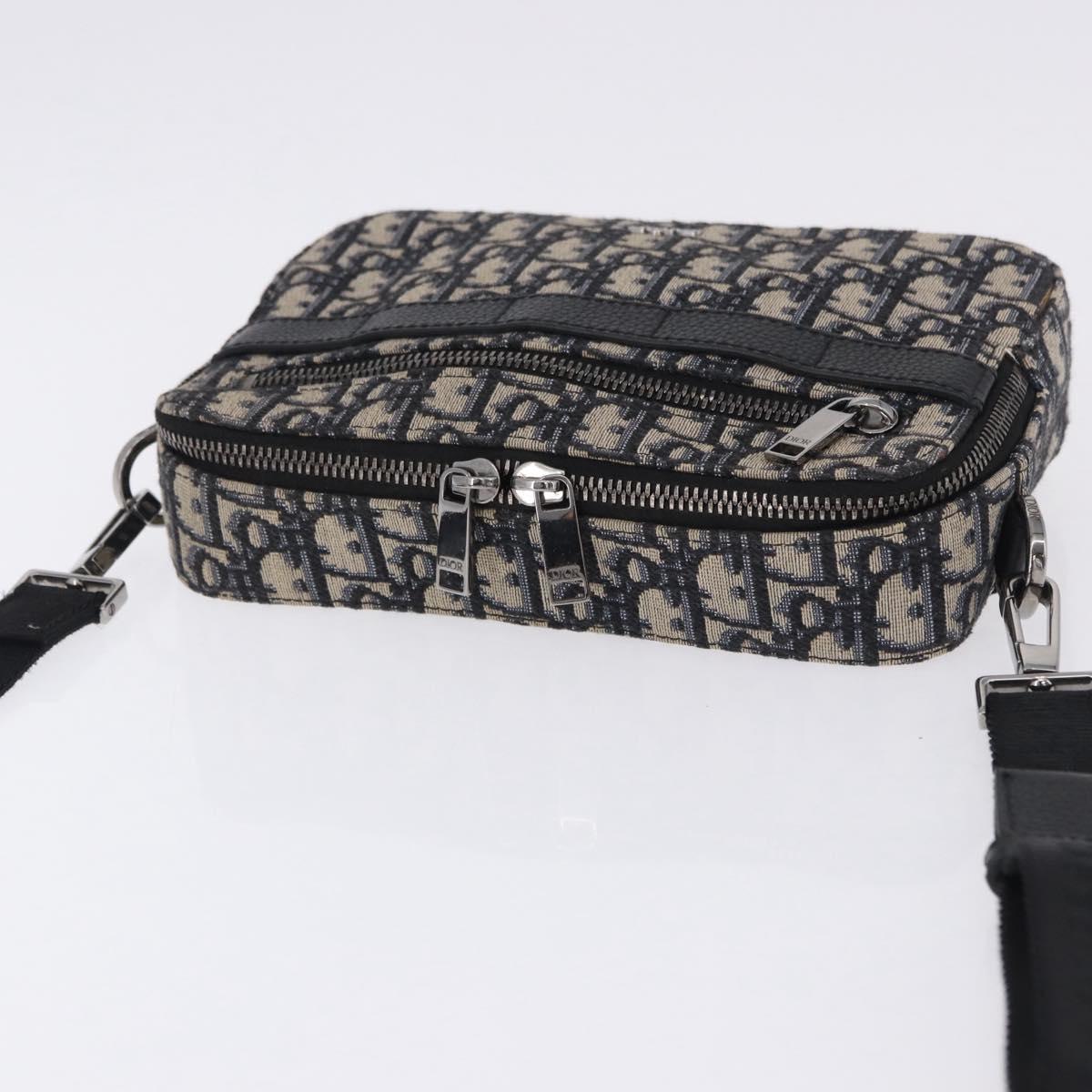 Christian Dior Trotter Canvas Shoulder Bag Navy Silver Auth 198731V