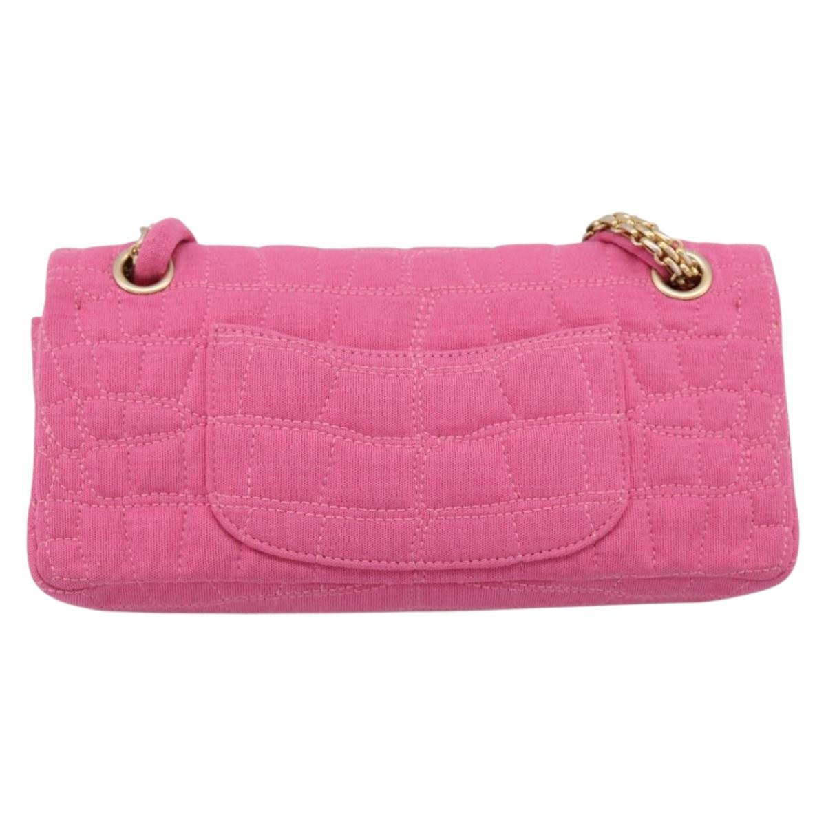 CHANEL 2.55 Chain Shoulder Bag Cotton Jersey Pink Gold CC Auth 198733M