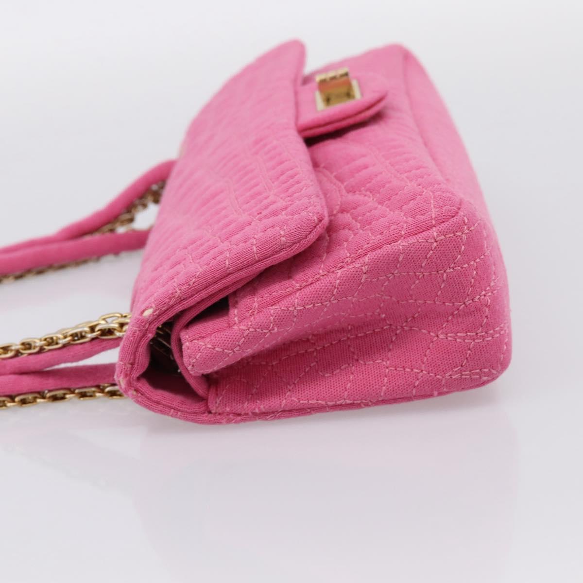 CHANEL 2.55 Chain Shoulder Bag Cotton Jersey Pink Gold CC Auth 198733M