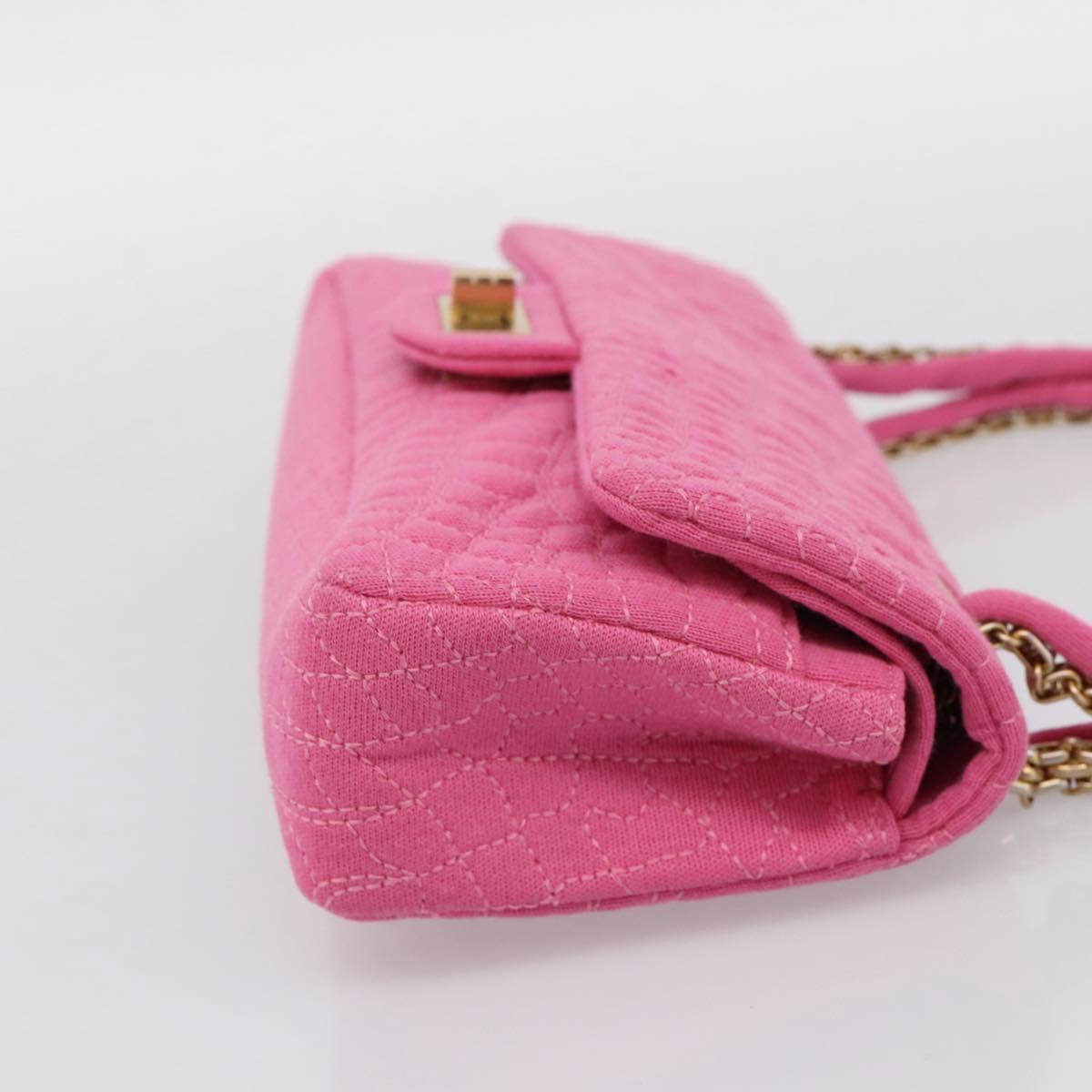 CHANEL 2.55 Chain Shoulder Bag Cotton Jersey Pink Gold CC Auth 198733M
