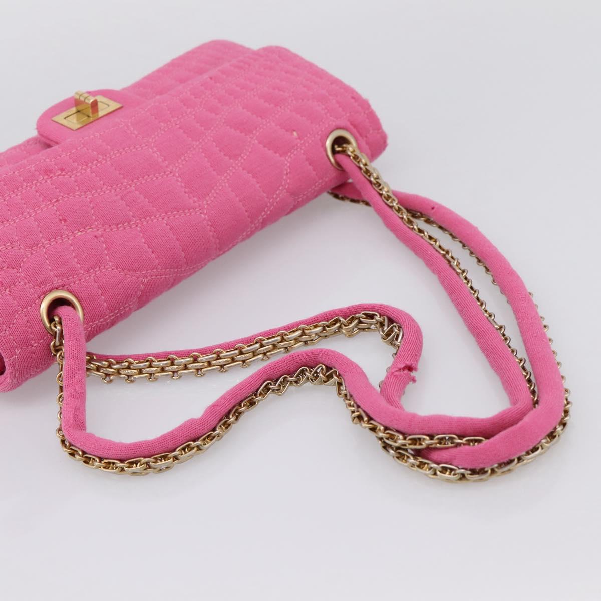 CHANEL 2.55 Chain Shoulder Bag Cotton Jersey Pink Gold CC Auth 198733M