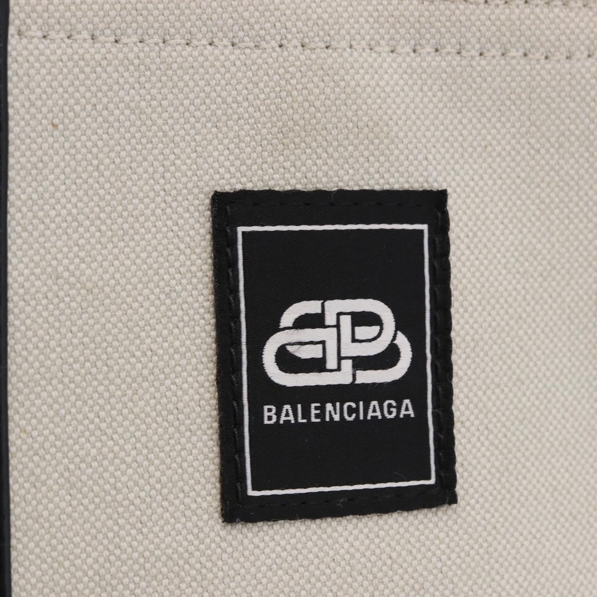 BALENCIAGA Trade XS Hand Bag Canvas 2way Beige Silver 620882 Auth 198734A