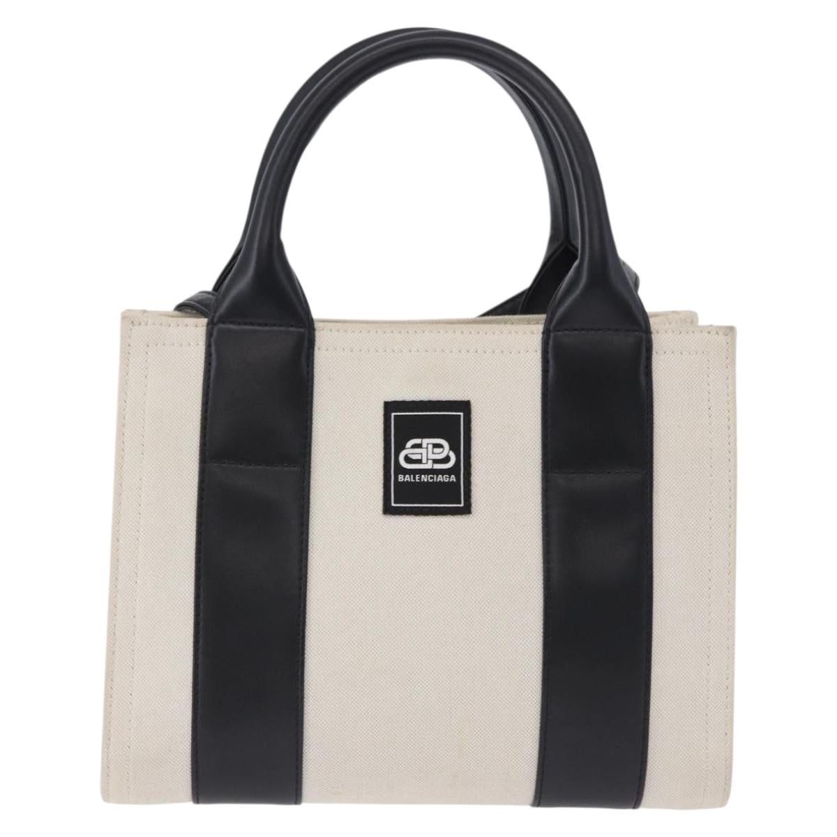 BALENCIAGA Trade XS Hand Bag Canvas 2way Beige Silver 620882 Auth 198734A