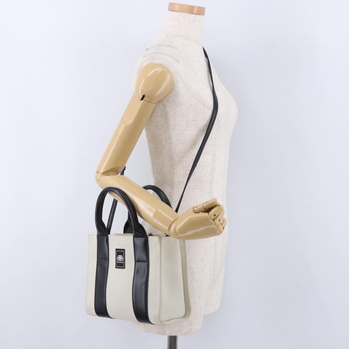 BALENCIAGA Trade XS Hand Bag Canvas 2way Beige Silver 620882 Auth 198734A