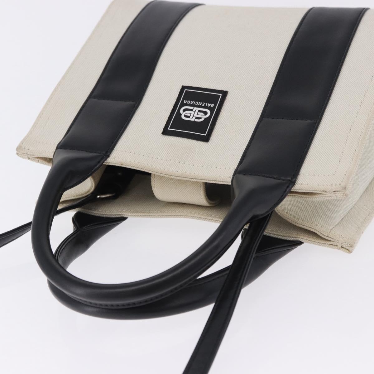 BALENCIAGA Trade XS Hand Bag Canvas 2way Beige Silver 620882 Auth 198734A