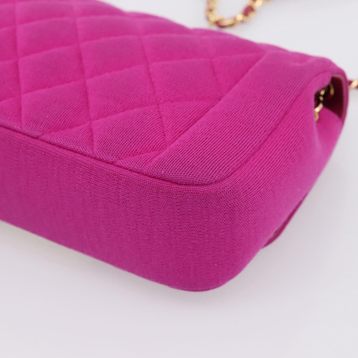 CHANEL Matelasse Chain Shoulder Bag Cotton jersey Pink Gold CC Auth 198735M