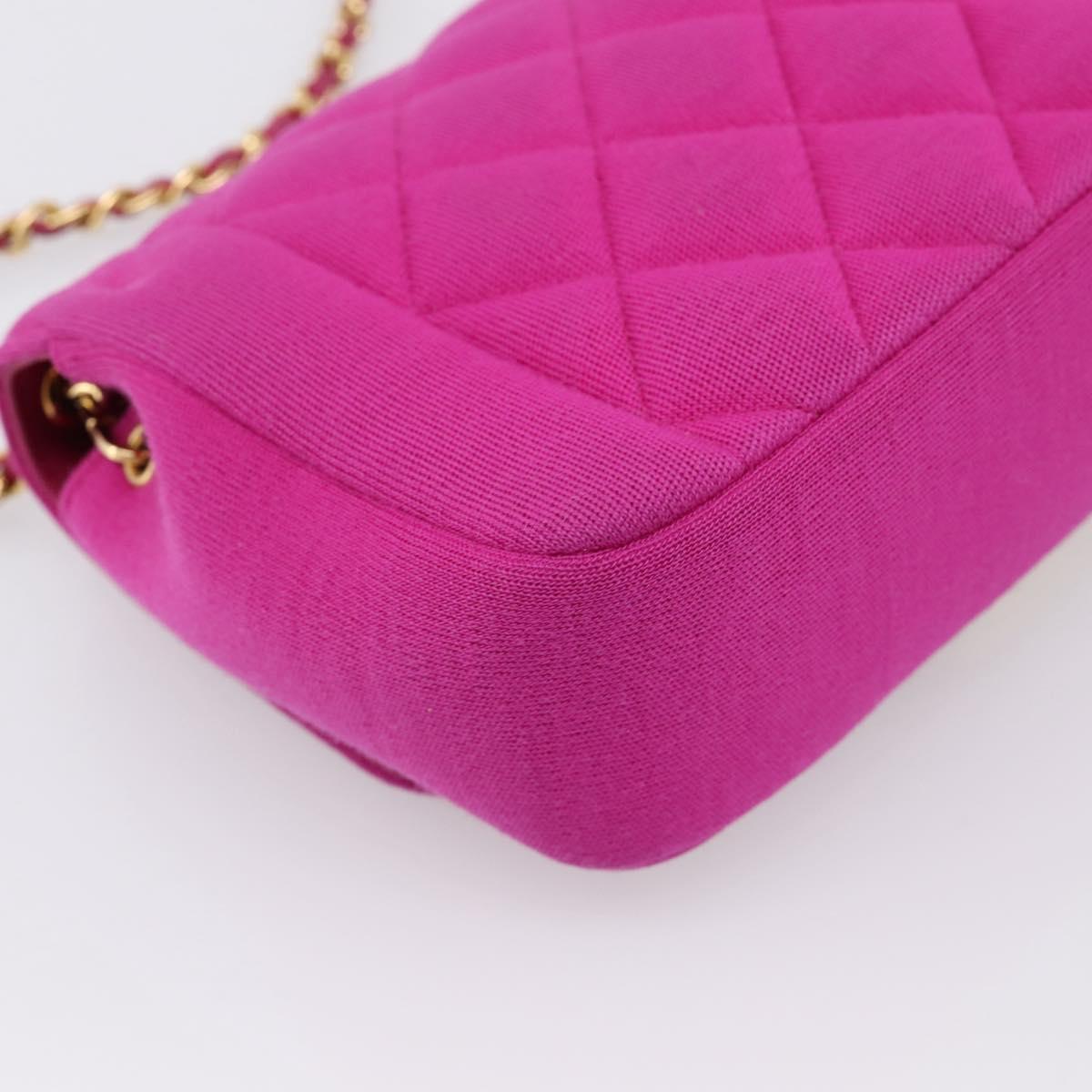 CHANEL Matelasse Chain Shoulder Bag Cotton jersey Pink Gold CC Auth 198735M