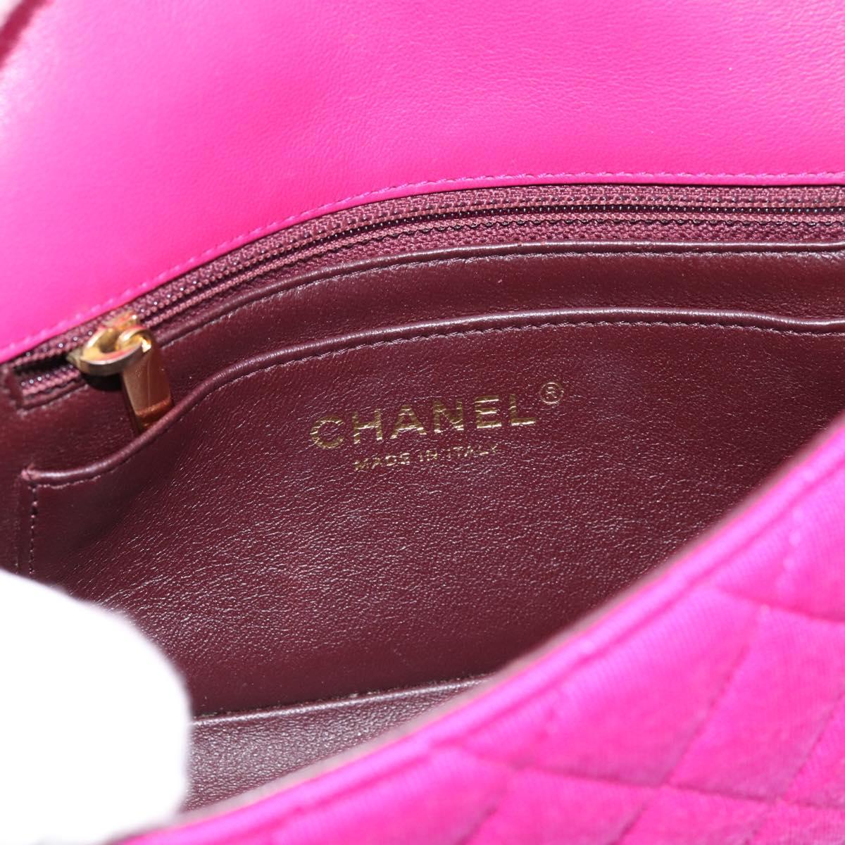 CHANEL Matelasse Chain Shoulder Bag Cotton jersey Pink Gold CC Auth 198735M