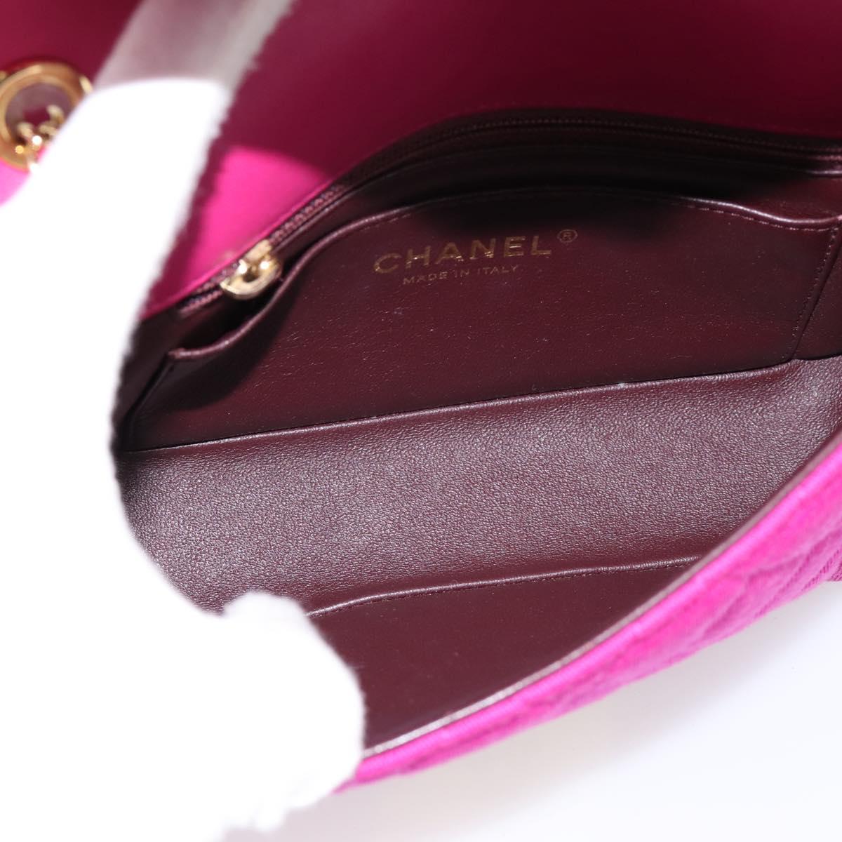 CHANEL Matelasse Chain Shoulder Bag Cotton jersey Pink Gold CC Auth 198735M