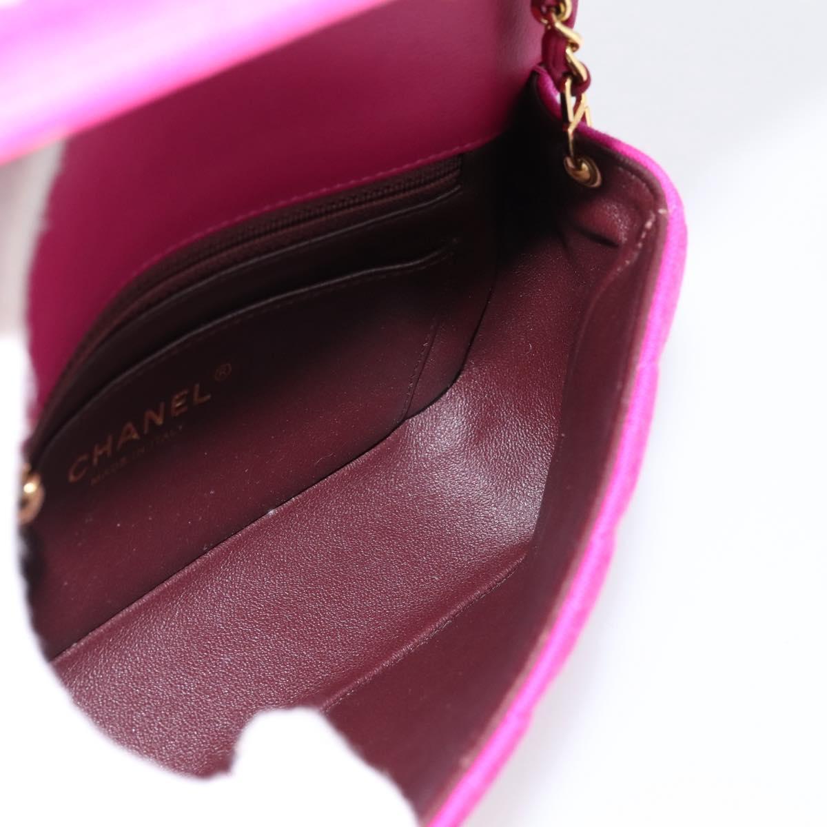 CHANEL Matelasse Chain Shoulder Bag Cotton jersey Pink Gold CC Auth 198735M