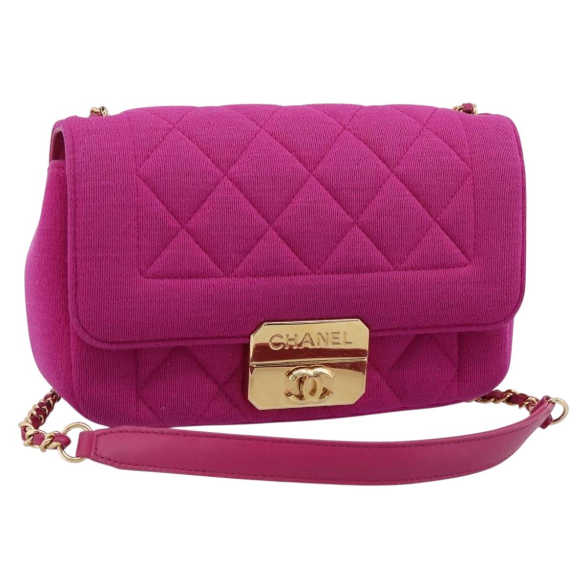 CHANEL Matelasse Chain Shoulder Bag Cotton jersey Pink Gold CC Auth 198735M