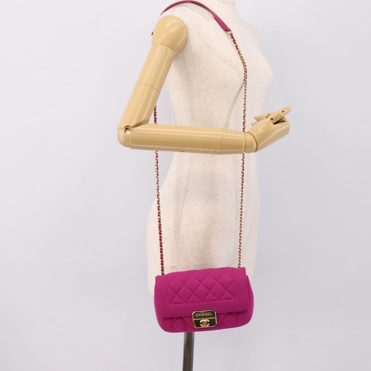 CHANEL Matelasse Chain Shoulder Bag Cotton jersey Pink Gold CC Auth 198735M