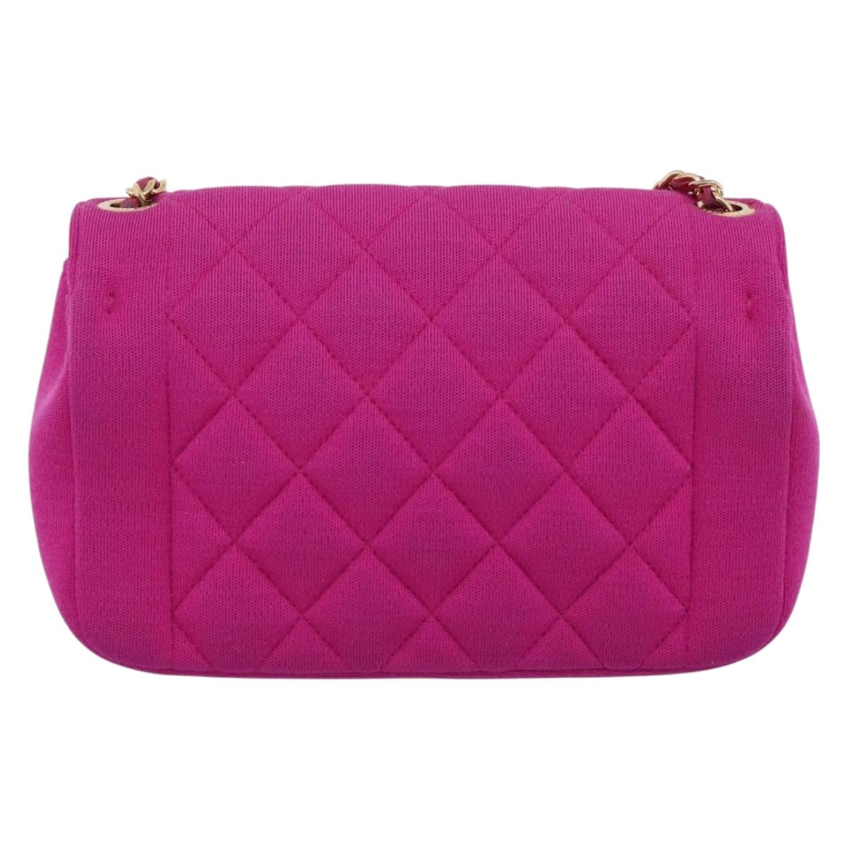 CHANEL Matelasse Chain Shoulder Bag Cotton jersey Pink Gold CC Auth 198735M