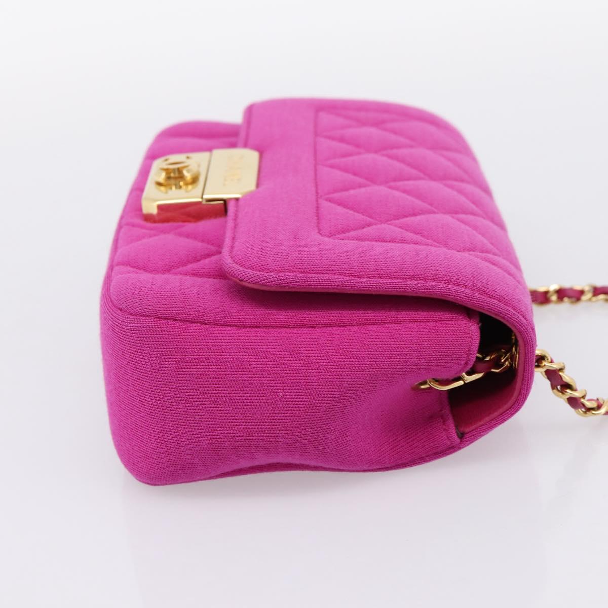 CHANEL Matelasse Chain Shoulder Bag Cotton jersey Pink Gold CC Auth 198735M