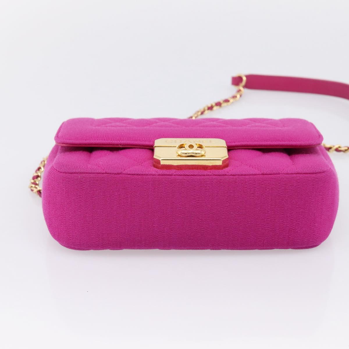 CHANEL Matelasse Chain Shoulder Bag Cotton jersey Pink Gold CC Auth 198735M