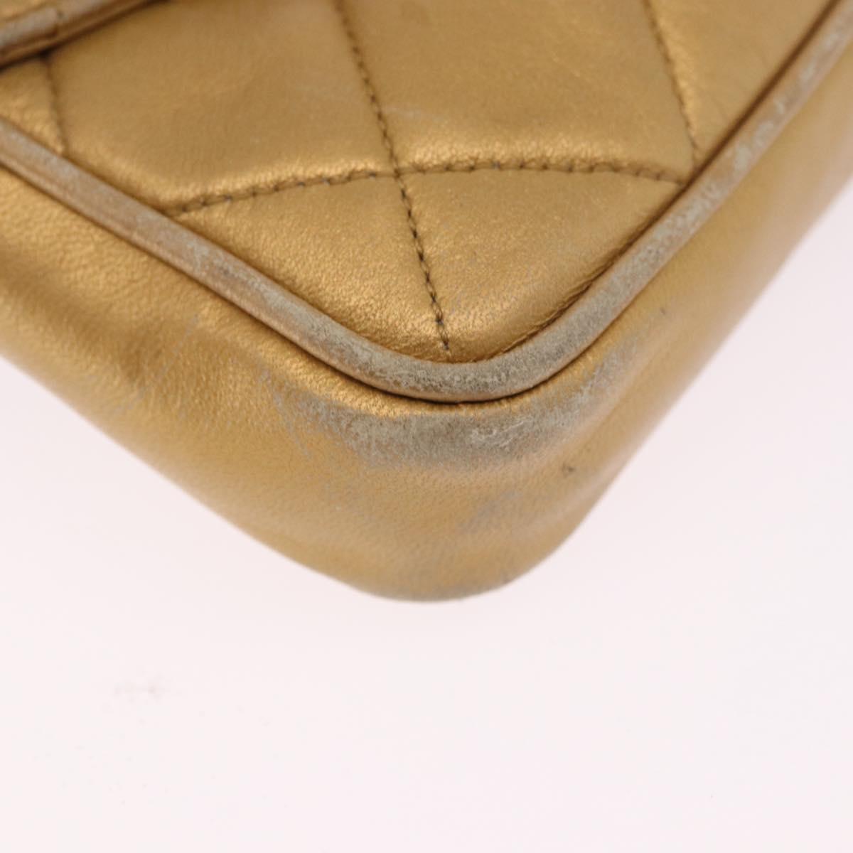 CHANEL Matelasse Waist Bag Lamb Skin Gold CC Auth 198737