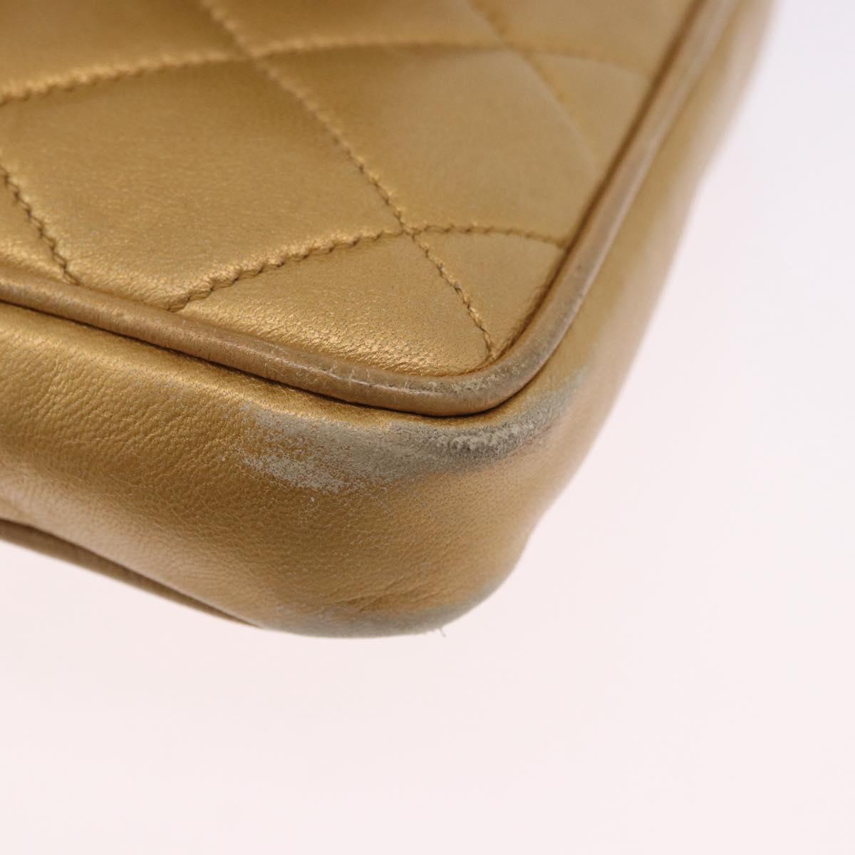 CHANEL Matelasse Waist Bag Lamb Skin Gold CC Auth 198737