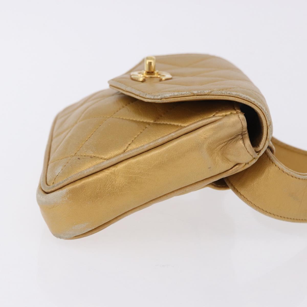 CHANEL Matelasse Waist Bag Lamb Skin Gold CC Auth 198737