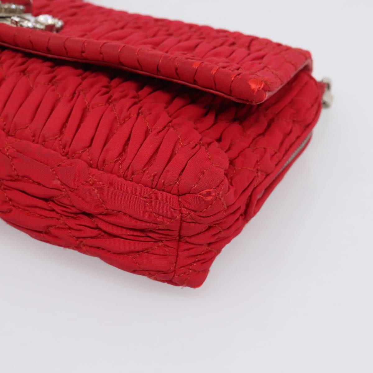 Miu Miu Matelasse Chain Shoulder Bag Nylon Red Silver Auth 198738A