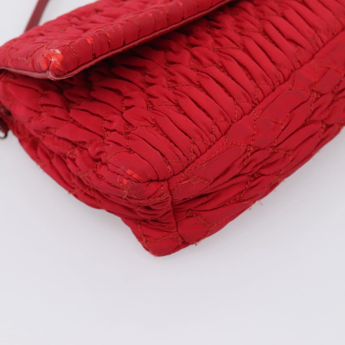 Miu Miu Matelasse Chain Shoulder Bag Nylon Red Silver Auth 198738A