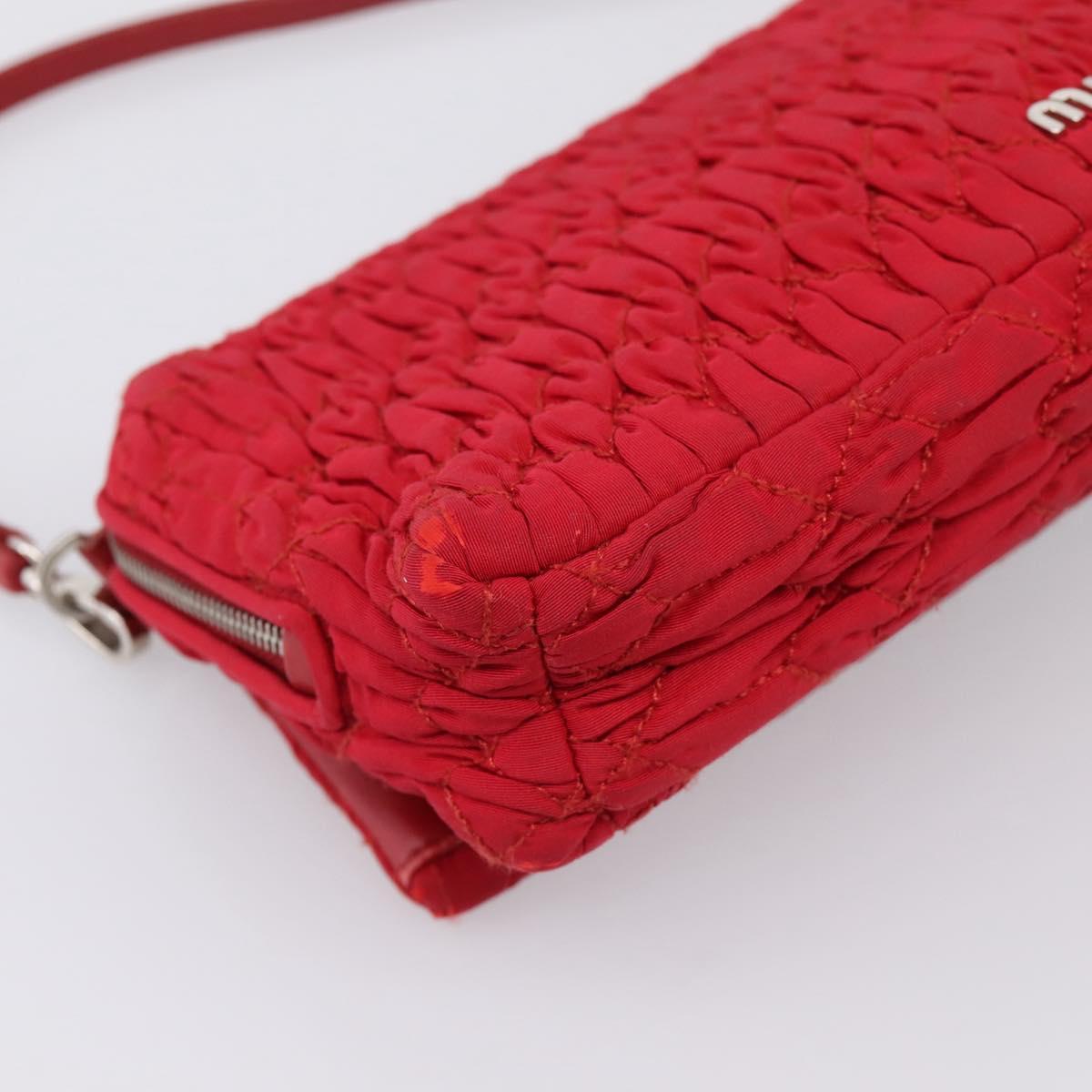 Miu Miu Matelasse Chain Shoulder Bag Nylon Red Silver Auth 198738A
