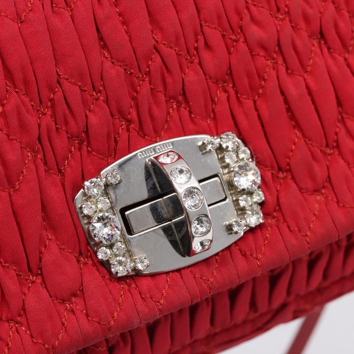 Miu Miu Matelasse Chain Shoulder Bag Nylon Red Silver Auth 198738A