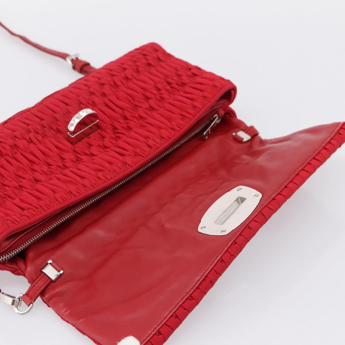 Miu Miu Matelasse Chain Shoulder Bag Nylon Red Silver Auth 198738A