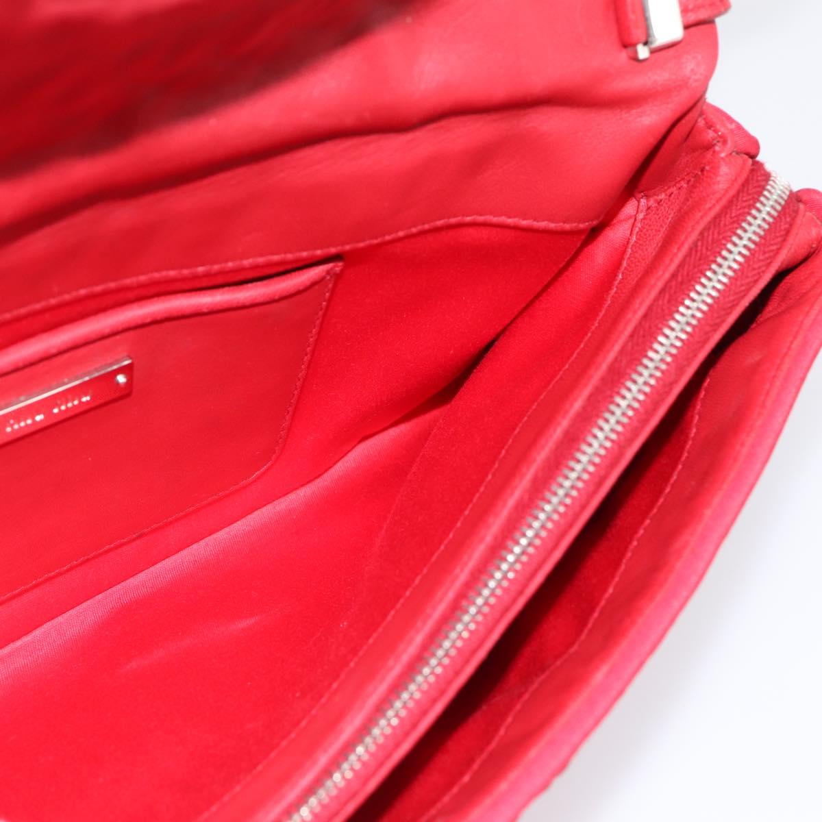 Miu Miu Matelasse Chain Shoulder Bag Nylon Red Silver Auth 198738A