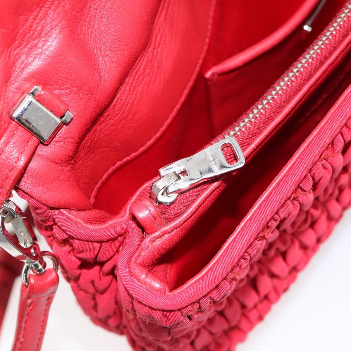 Miu Miu Matelasse Chain Shoulder Bag Nylon Red Silver Auth 198738A