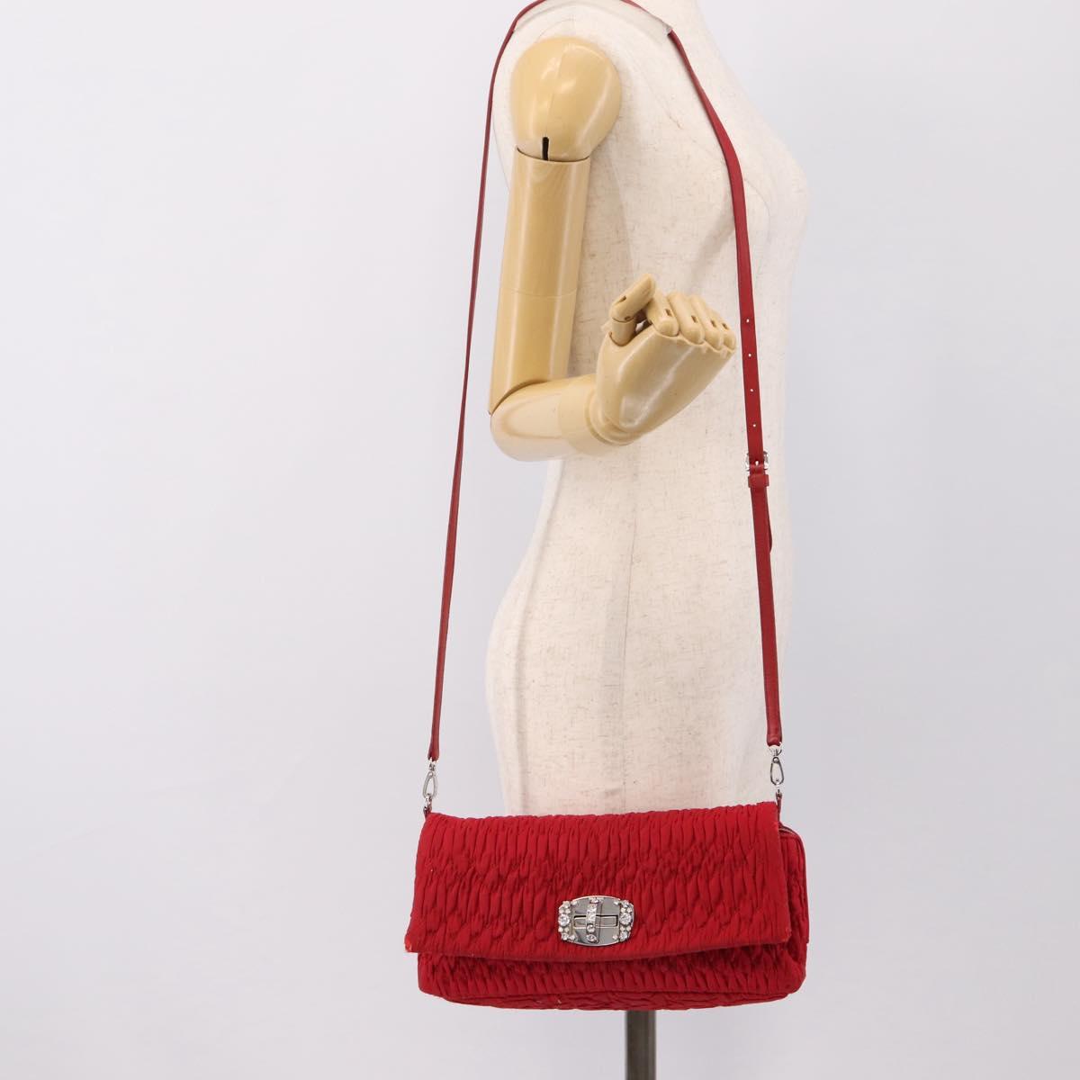 Miu Miu Matelasse Chain Shoulder Bag Nylon Red Silver Auth 198738A