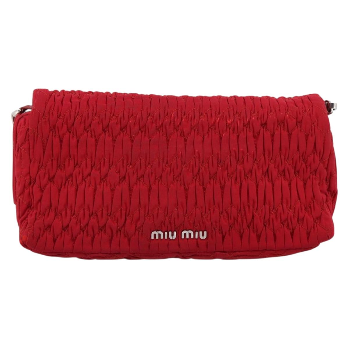 Miu Miu Matelasse Chain Shoulder Bag Nylon Red Silver Auth 198738A